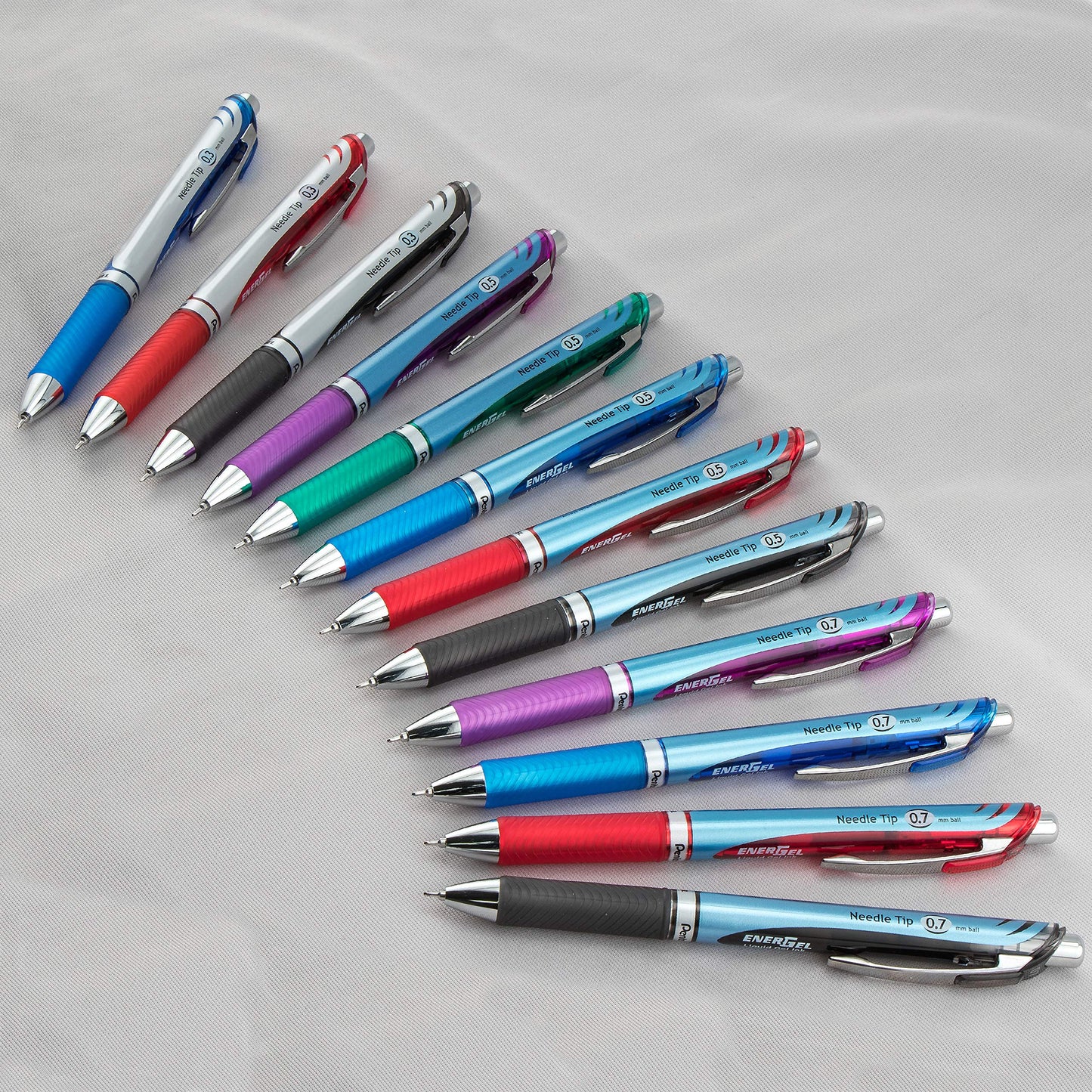 Pentel EnerGel RTX Retractable Liquid Gel Pen, (0.3mm) Needle Tip, Extra Fine Line, Assorted Ink, 3-Pk (BLN73BP3M)