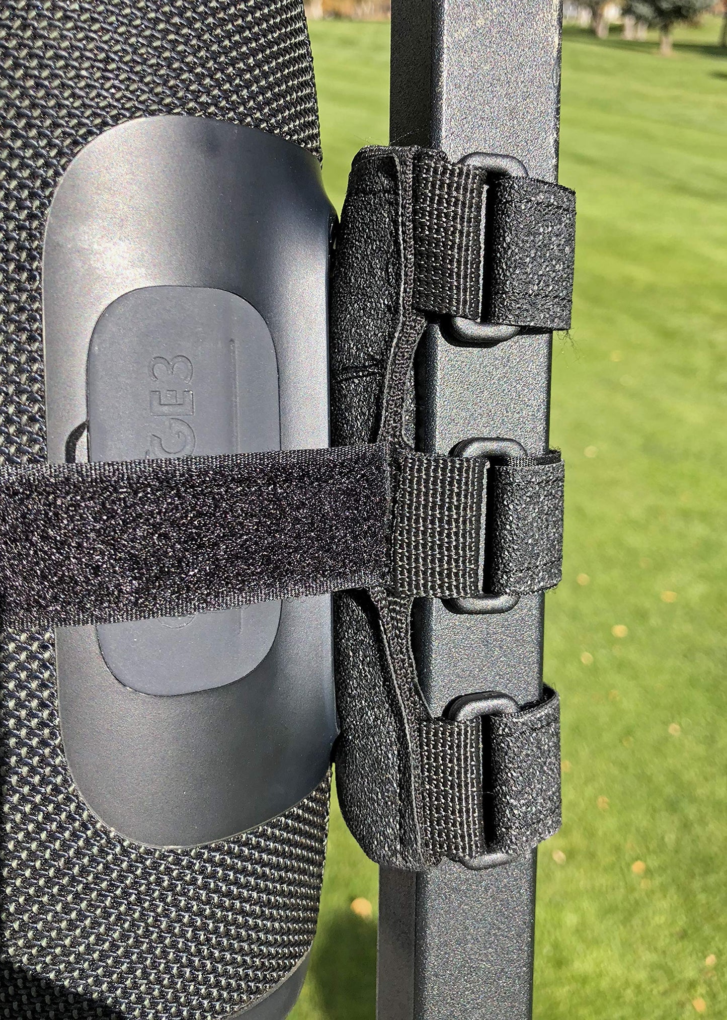 Bushwhacker Portable Mount for Bluetooth Speakers on Golf Cart Railing - Adjustable Non-Slip Strap Holder for Bike Frames Scooters Boats Strollers