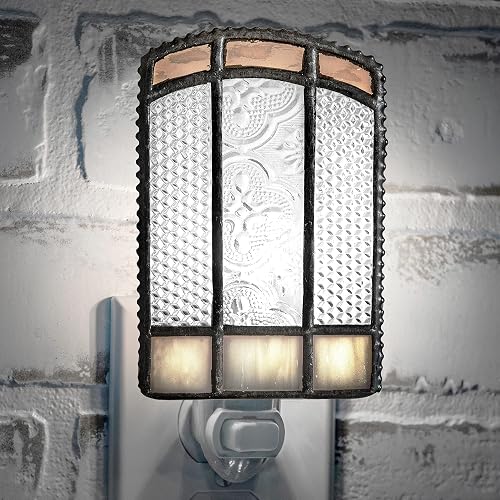 J Devlin Glass Art Stained Glass Night Light - Peach & Ivory Plug-in Accent Light - Decorative Night Light with 4-Watt Bulb