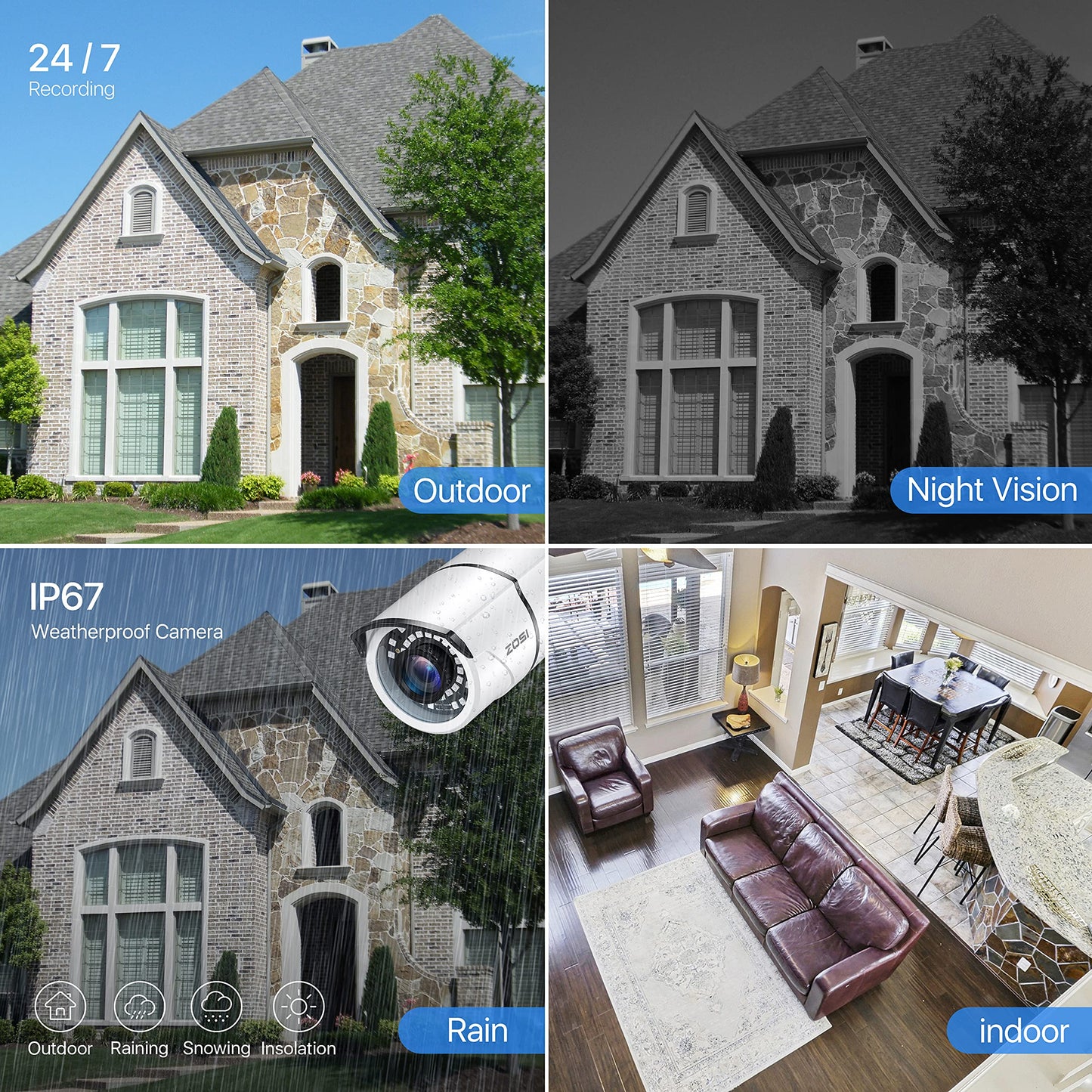 ZOSI 4 Pack 2MP 1080p HD-TVI Home Security Camera Outdoor Indoor 1920TVL, 36PCS LEDs, Night Vision, Weatherproof Surveillance CCTV Bullet Camera