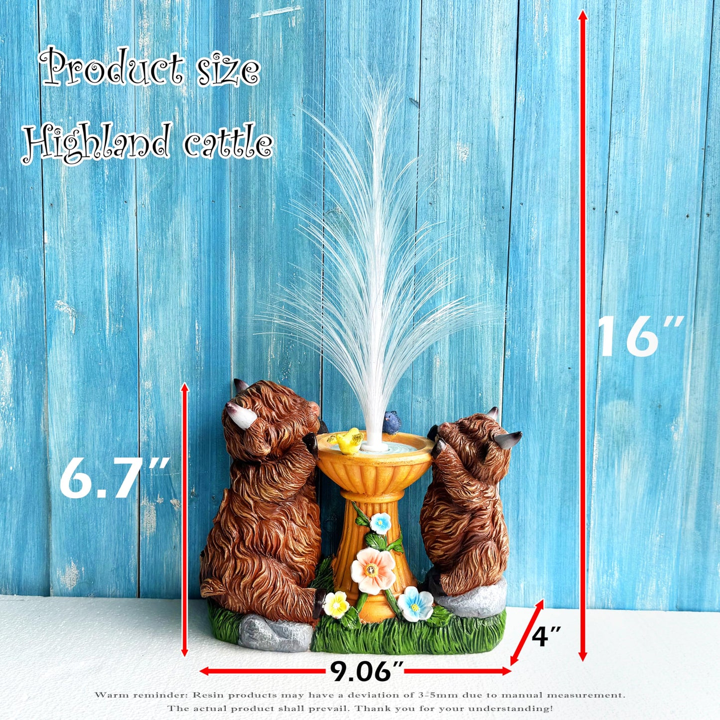 RCTTICUU Solar Highland Cow Garden Decor -Resin Highland Cows Figurines Lights and Colour Changing Optical Fiber with Solar LED Lights,Outdoor Statues