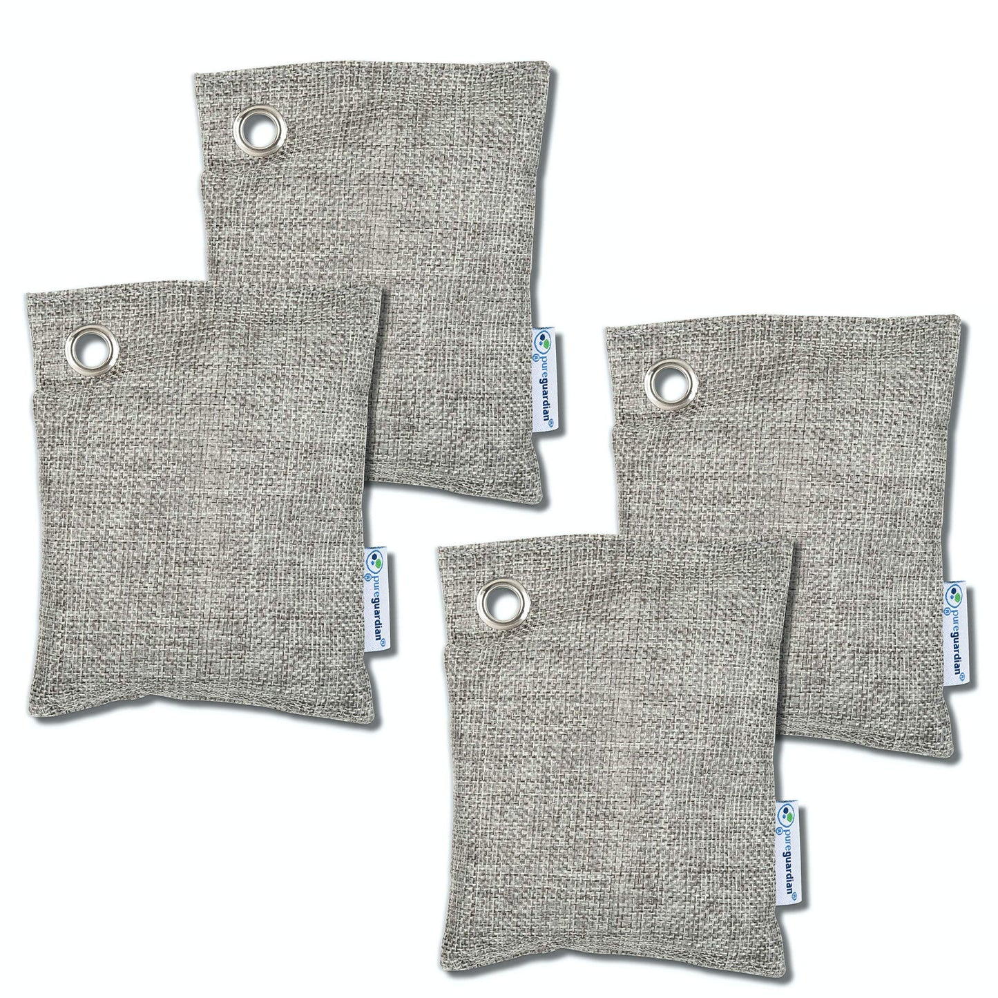 PureGuardian CB100 Bamboo Charcoal Air Purifying Bag, Eco-Friendly, Naturally Absorbs Odors, Excess Moisture and Pollutants, 100g, 4-Pack, Gray
