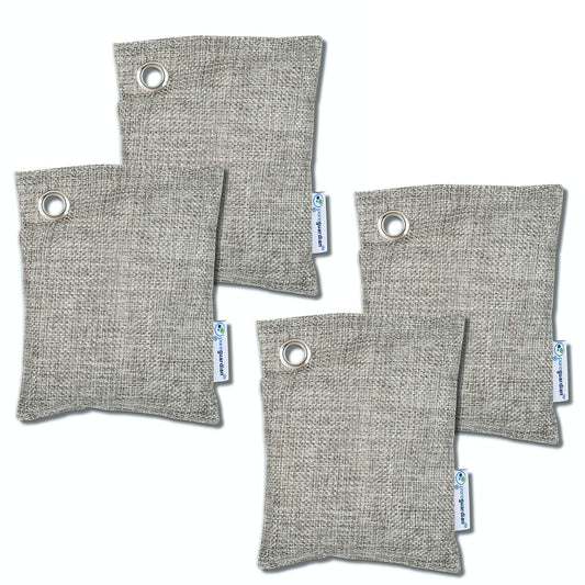 PureGuardian CB100 Bamboo Charcoal Air Purifying Bag, Eco-Friendly, Naturally Absorbs Odors, Excess Moisture and Pollutants, 100g, 4-Pack, Gray