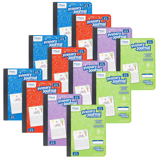 Mead Primary Journal Creative Story Tablet Composition Notebook, 7.5" x 9.75", Grades K-2, 100 Sheets, 12 Pack, Assorted Colors (610052-ECM)