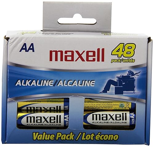 Maxell AA Alkaline Battery, Long Lasting, High Compatibility, Gold, 48 Count