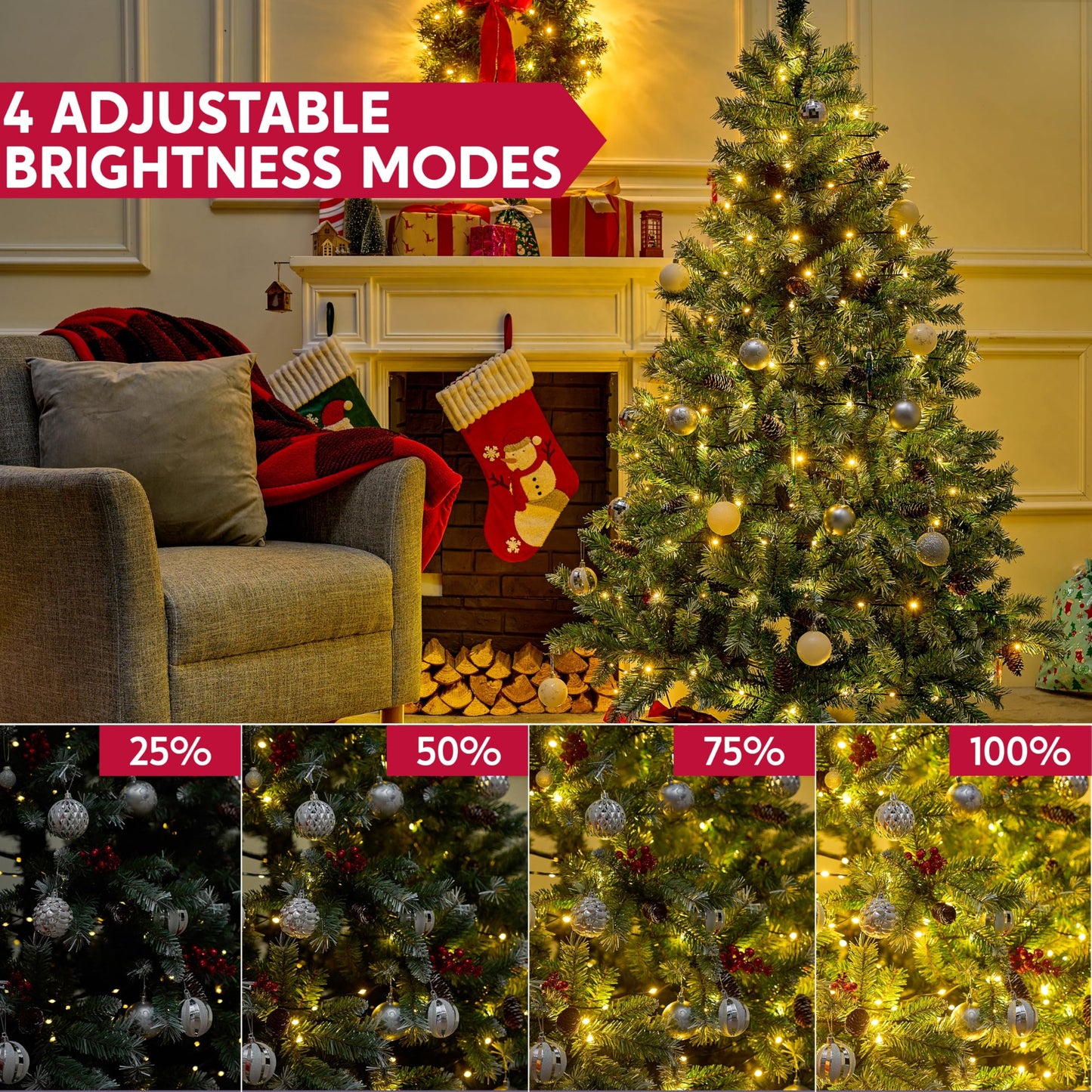 Joiedomi 1200 LED Christmas Lights Outdoor,394 FT Warm White Christmas Tree Lights with 8 Modes Timer, PVC Green Wire String Lights with Reel