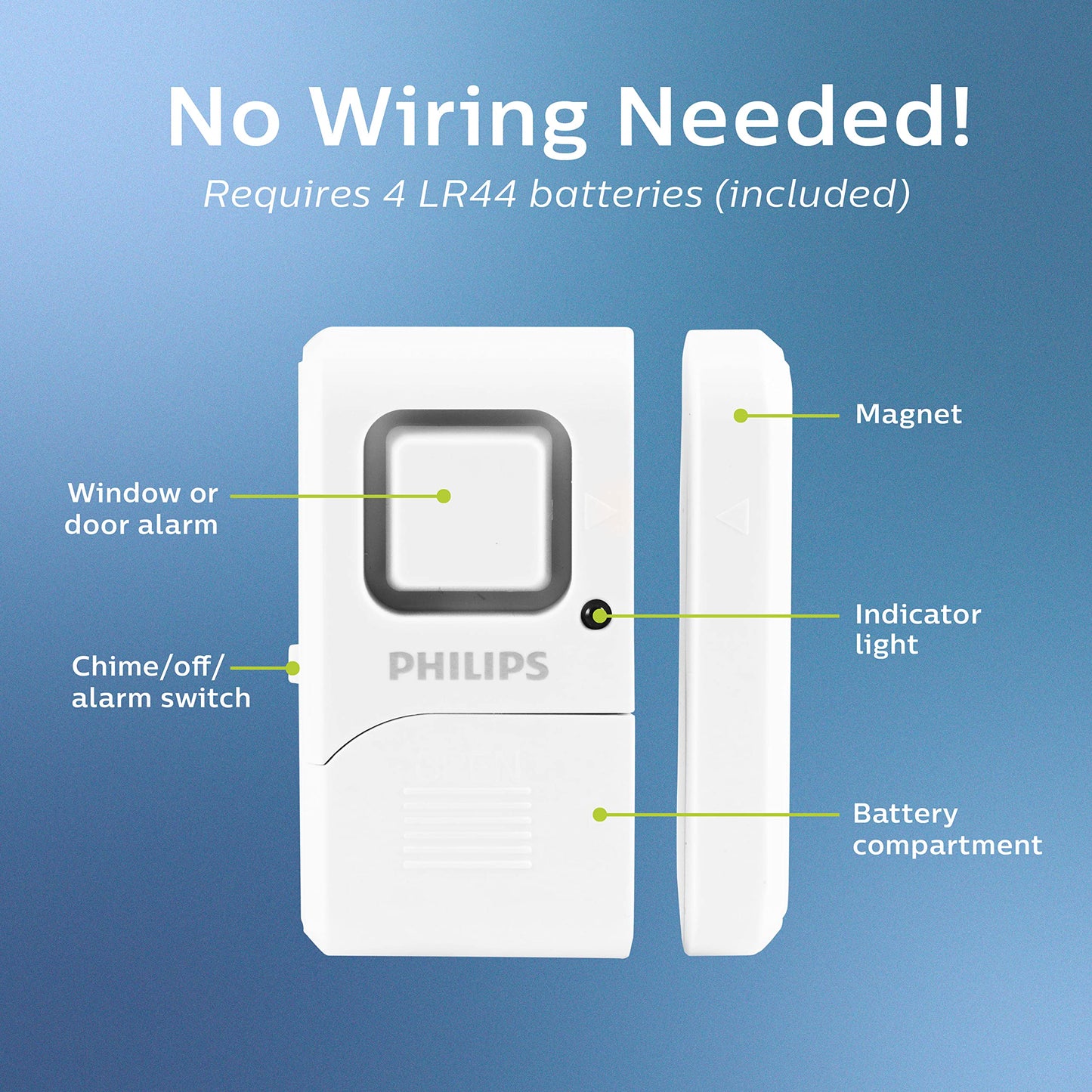 Philips Personal Security Window and Door Alarm, 4 Pack, DIY Protection, Burglar Alert, Wireless, Chime/Alarm, Easy Installation, Ideal for Home