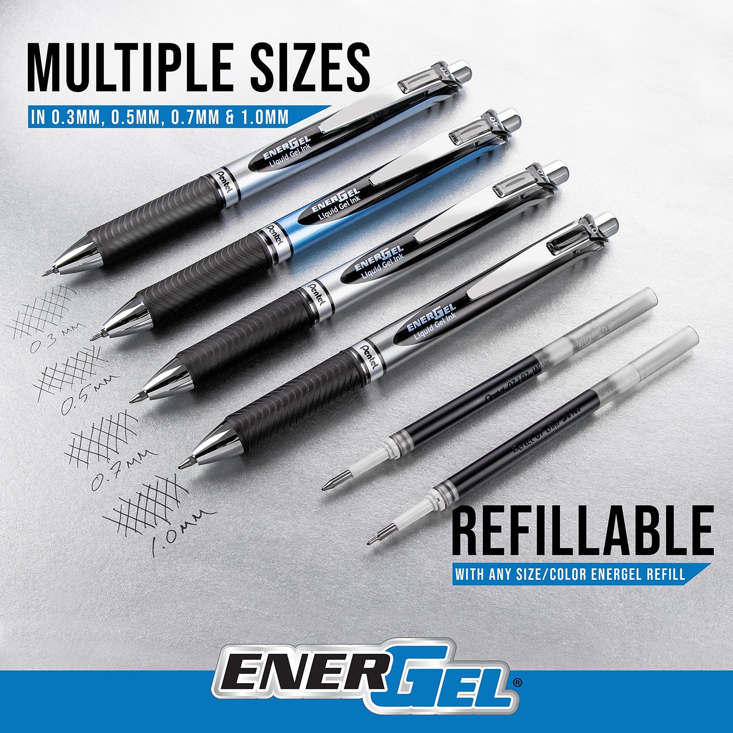 Pentel EnerGel Deluxe RTX Retractable Liquid Gel Pen, Medium Line, Needle Tip, Blue Ink, Box of 12 (BLN77-C), 0.7mm needle