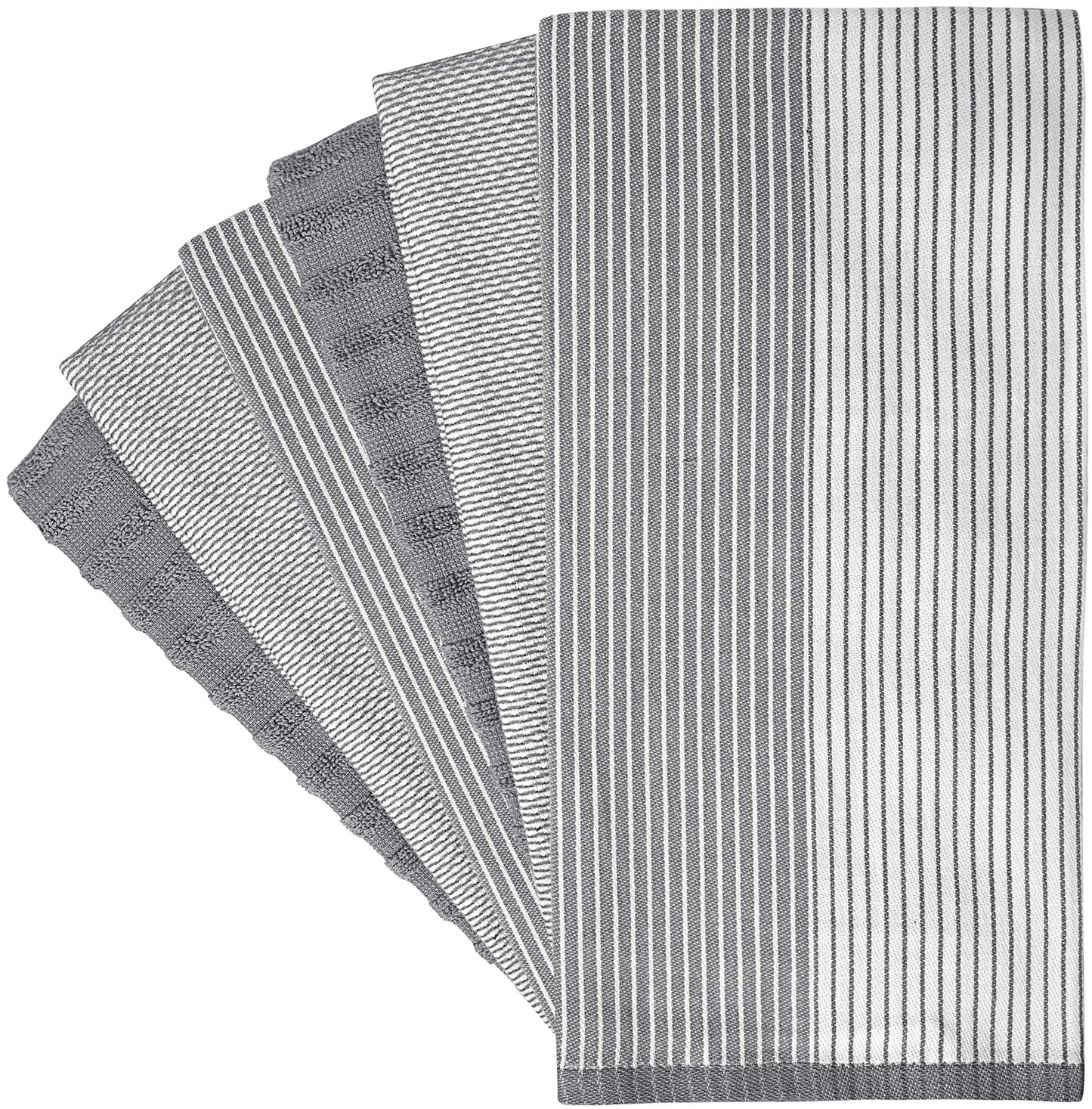 Premium Cotton Kitchen Towels 6 Pack (20”x28”) – Large, Absorbent Flat & Terry Dish Cloths with Hanging Loop – Gray